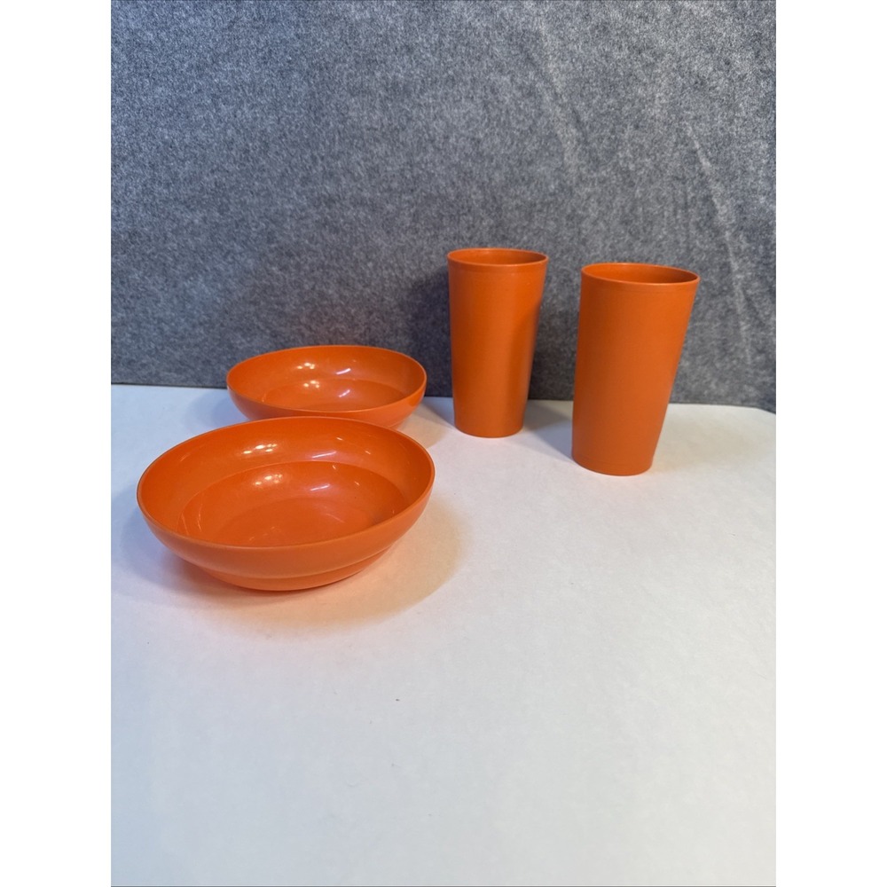 Tupperware Drink Tumbler And Cereal Bowl Set Harvest Orange Vintage 70's